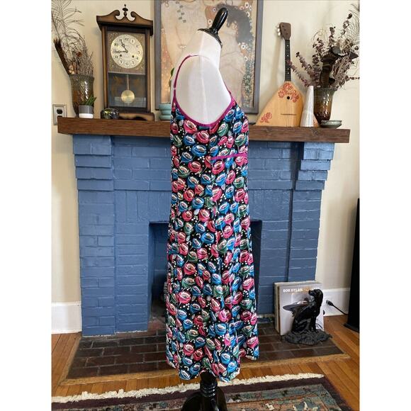 VINTAGE Apsara Mod Floral Babydoll Y2K Slip Dress Retro Cotton Sz XL Tank 90s - Picture 3 of 14